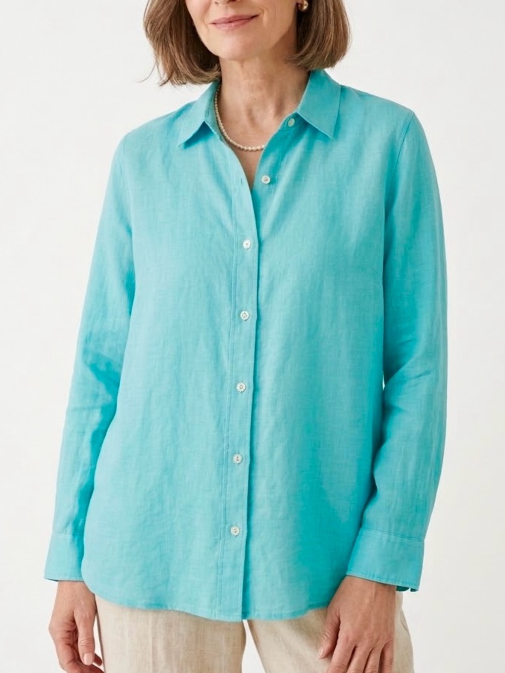 J.Jill Love Linen Aqua Mint Oversized 100% Linen Long Button Up Shirt Medium